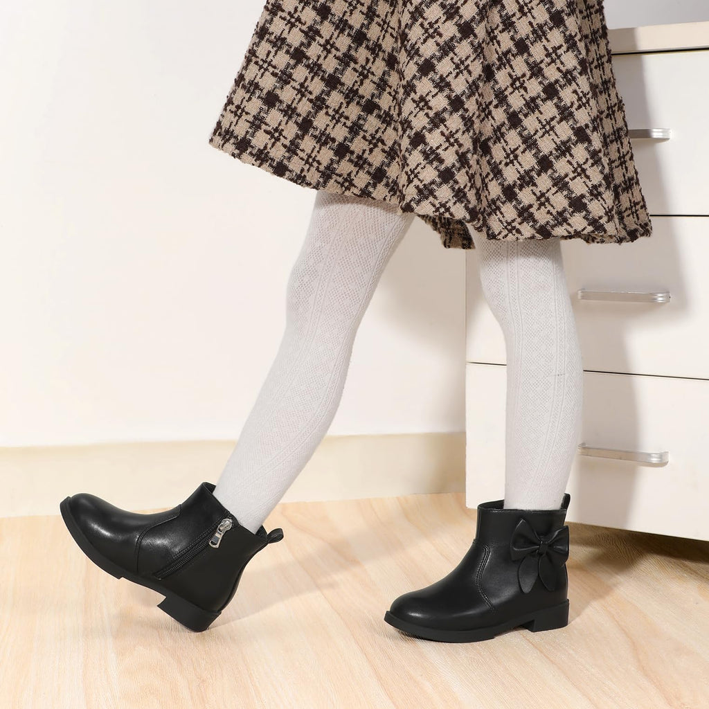 Girls Black Ankle Boots Bowknot Dress Booties Shoes