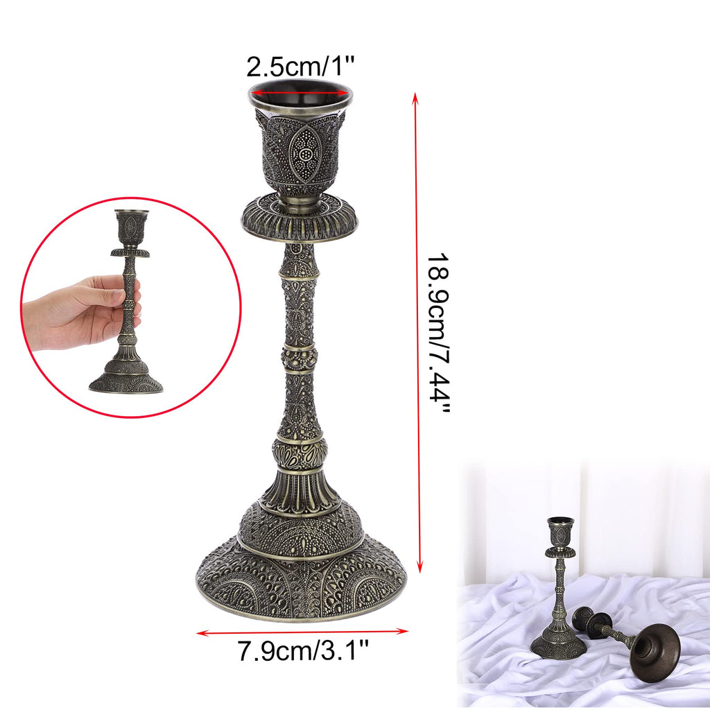 2PCS Bronze Taper Candle Holders Vintage Metal Candlestick Holders