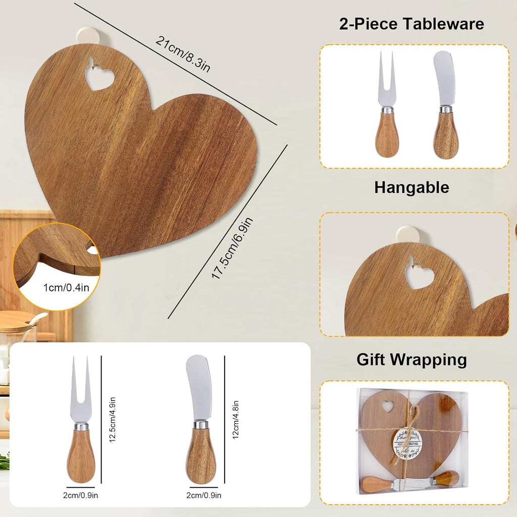 6 Sets Bridal Shower Favors Mini Charcuterie Boards Heart Cutting Board Cheese Small Charcuterie Boards Knives Wood