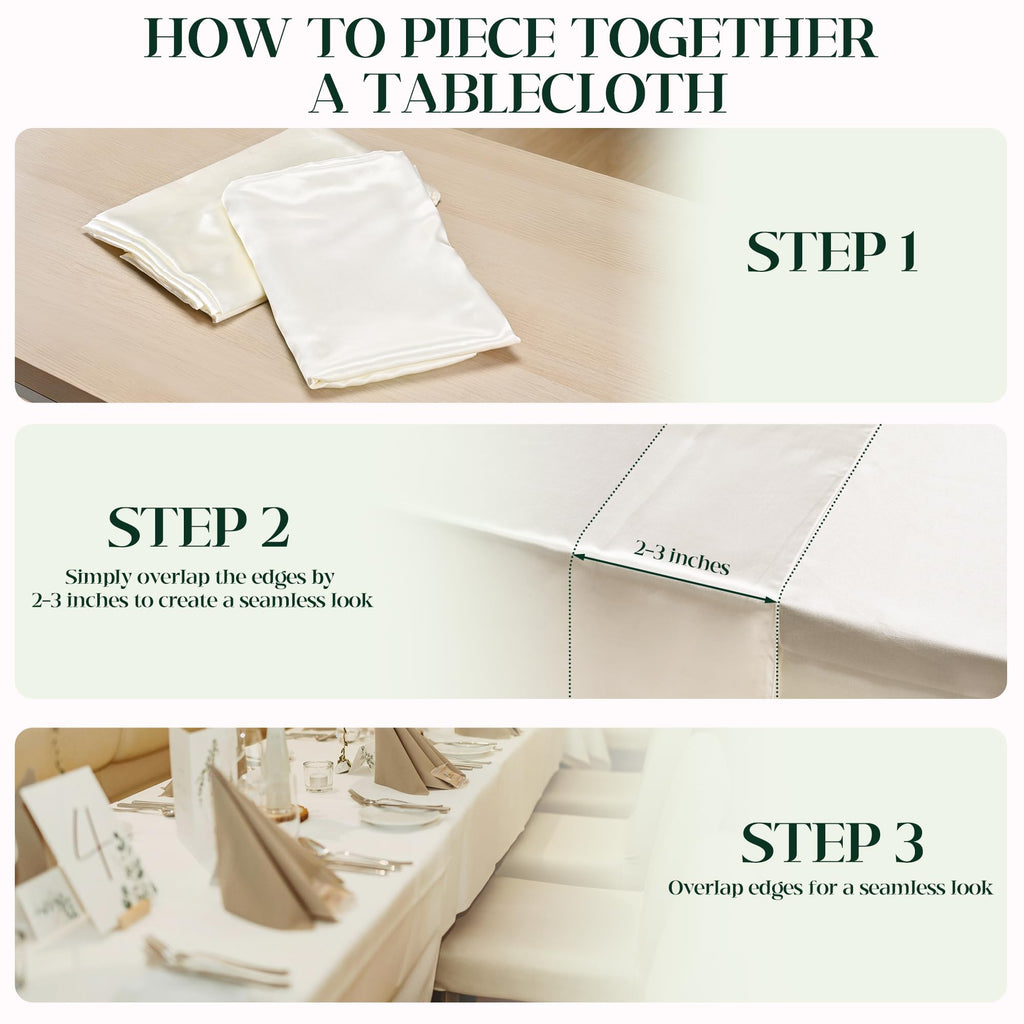4 Pack Ivory Satin Tablecloth 58 x 102 Inch Overlay Seamless Design