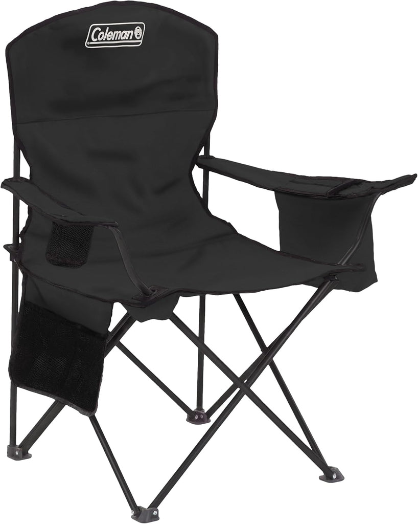 Portable Camping Chair with 4-Can Cooler, Cushioned Seat & Back with Side Pockets & Cup Holder, Carry Bag Included, Great for Camping, Tailgating