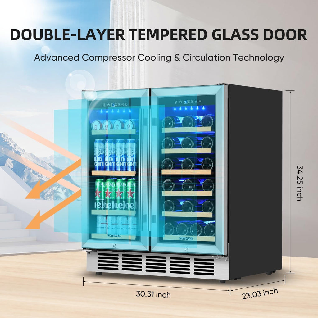 Wine and Beverage Refrigerator 30 Inch, Beverage Fridge Dual Zone with Upgraded 