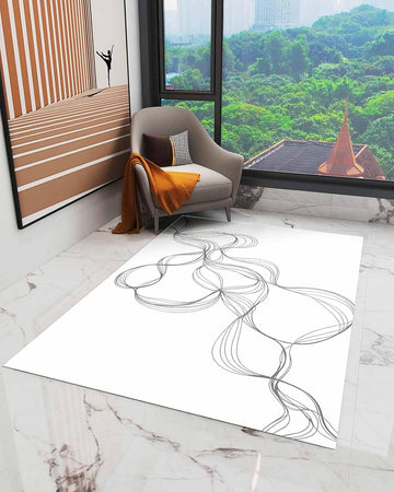 Abstract Minimalist Line on White Area Rug, Living Room & Bedroom Decor, Modern Art Plush Carpet 32x60in