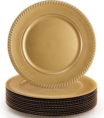 Plastic Gold Charger Plates, 13 Inch Reusable Round Beaded Charger Plates, Decorative Dinner Chargers Bulk - Set of 12