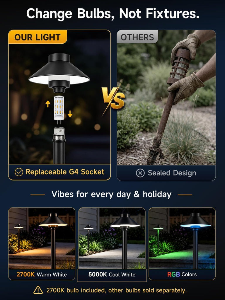 Solid Brass Low Voltage Hat-Top Path Light, Black, G4 2700K 4Pk
