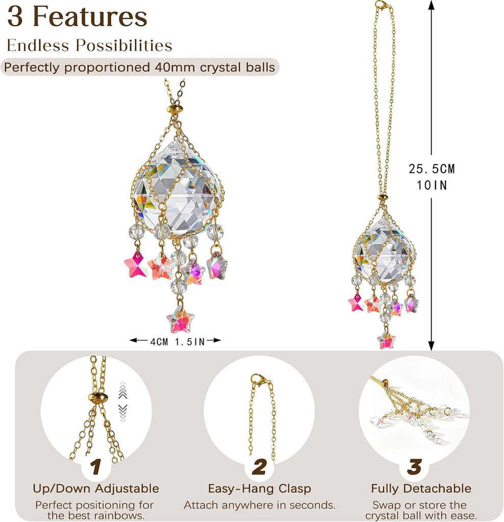 2Pcs Hanging Crystal Ball Suncatchers 40mm with Crystals Star Charm Rainbow - Crystal Ball Prisms Decor Sun Catchers
