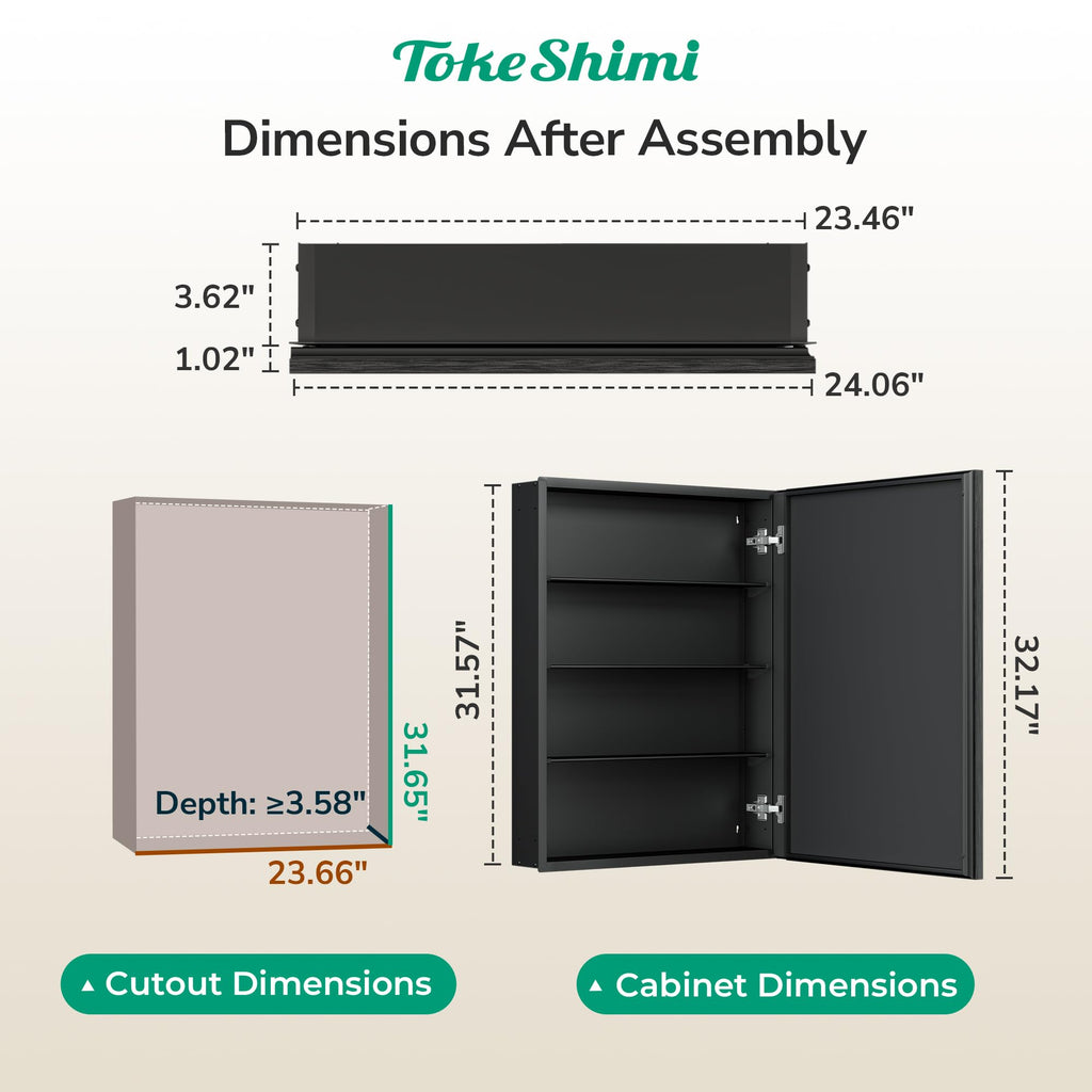 24 x 32 Black Medicine Cabinet with Mirror, Assembly Required, Bathroom Mirror Medicine Cabinet Wall Mounted