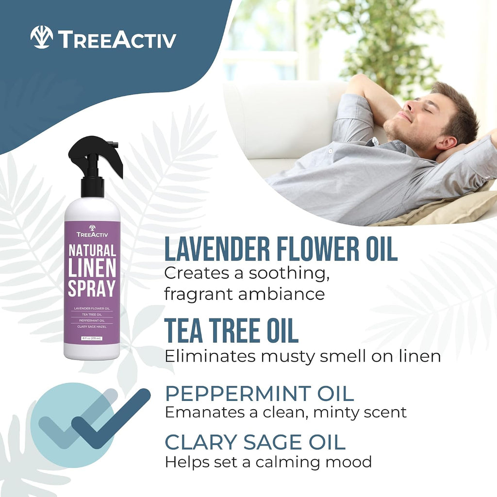 Natural Linen Spray, 8 fl oz, Lavender for Sleep, Beddings, Pillows, and Sheets With Tea Tree, Pillow Mist Freshener - Set of 8
