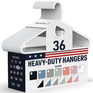 Heavy Duty Plastic Hangers 36 Pack - Made in USA Clothes Hangers