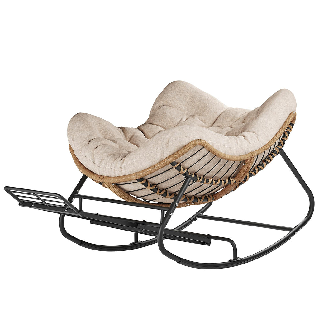 Papasan Rocking Chair with Footrest, Outdoor Wicker Egg Rocker, Khaki