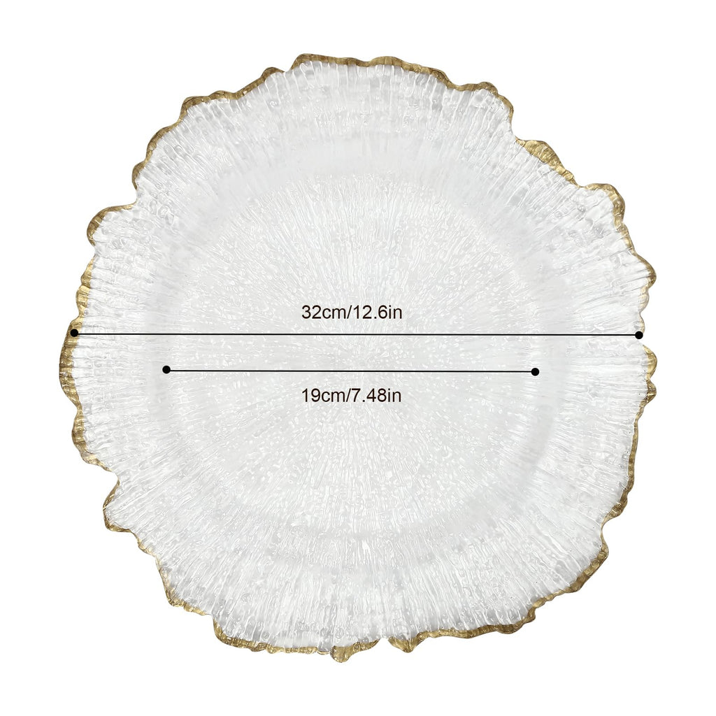 100Pcs Clear Charger Plates & Commercial Party Use 12.6in Plastic Dinner Charger Plates with Gold Beaded Rim for