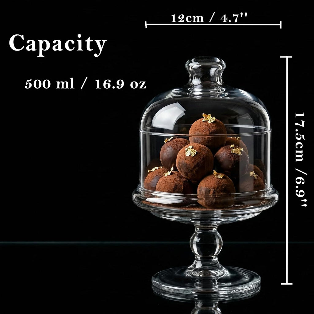 Glass Cake Stand with Dome, Clear Glass Cloche on Pedestal - Elegant Dessert Display for Cakes, Cupcakes, Cookies &