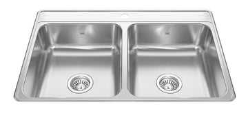 Creemore 33-in LR x 22-in FB x 6-in DP Drop In Double Bowl 1-Hole Stainless Steel Sink