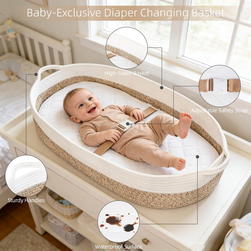 Baby Changing Basket with Diaper Changing Pad Breathable Waterproof
