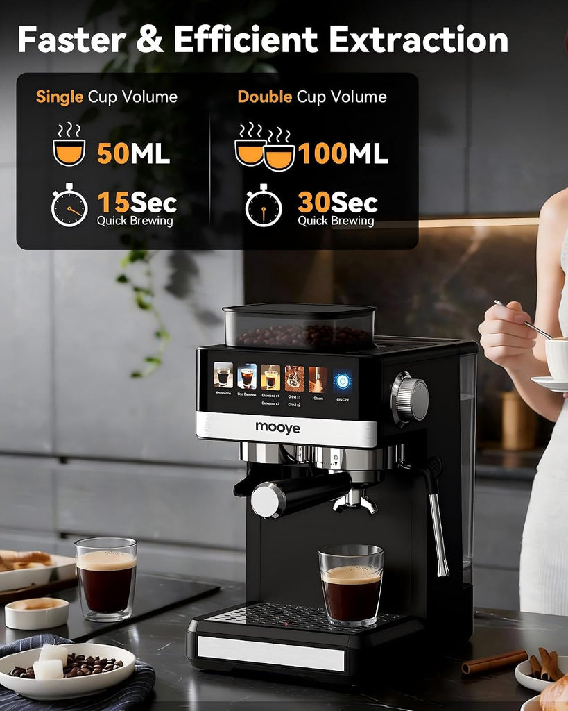 Espresso Machine with Grinder,20Bar Compact Espresso Maker with Steam Milk Frother,Coffee Maker (black, medium)