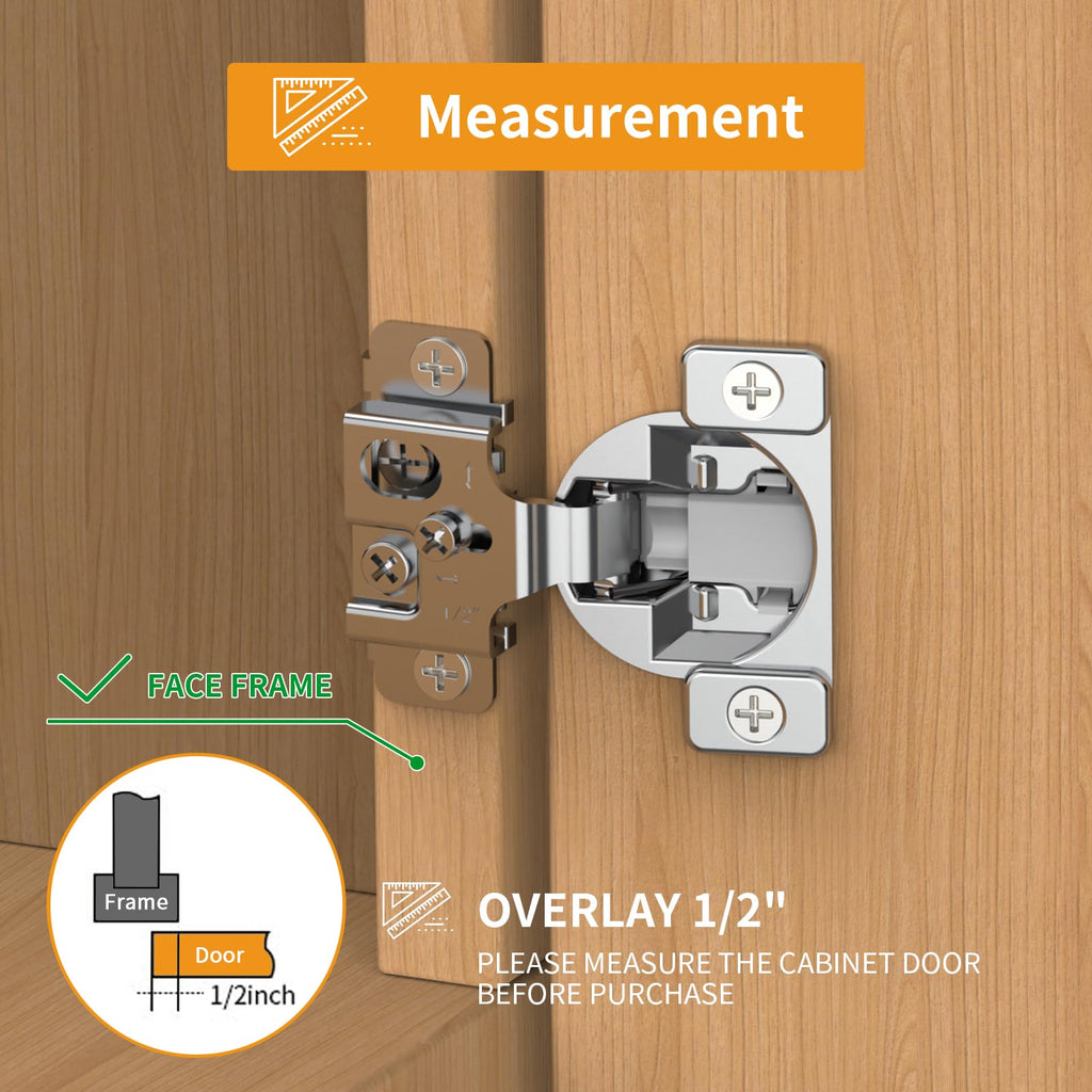 2 Pack 1/2" Overlay 3D Soft Close Concealed Hinge, Face Frame Door, Small Angle Slow Close, Self Closing Hidden Satin