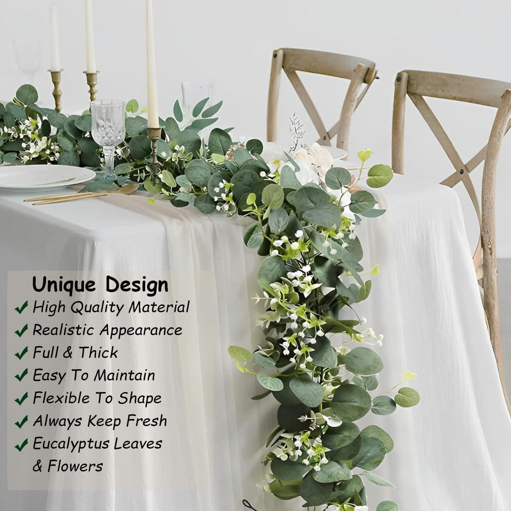 Artificial Eucalyptus Garland 5.9FT Spring Greenery Garland Decor Summer Faux Silver Dollar Hanging Eucalyptus - Set of 2
