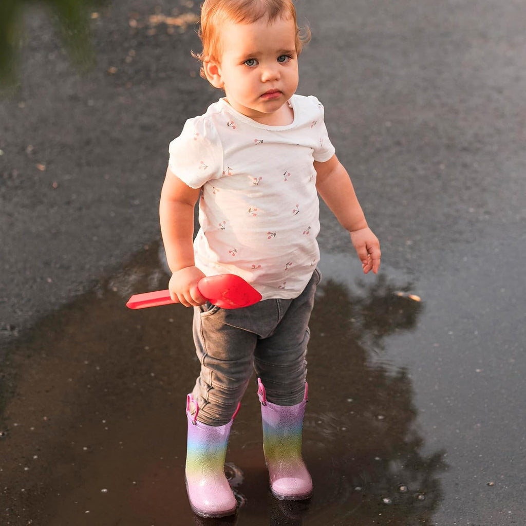 Kids Light-Up Rain Boots Waterproof Shoes with Easy-On Handles