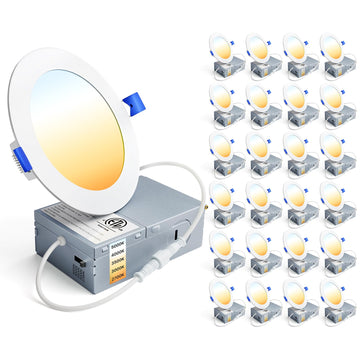 24 Pack 4 Inch LED Recessed Light, 5CCT Dimmable Canless Wafer