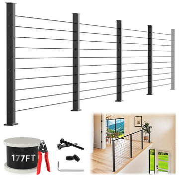 36" Modular 12-16FT Cable Railing Post Kit for Deck Surface Mount