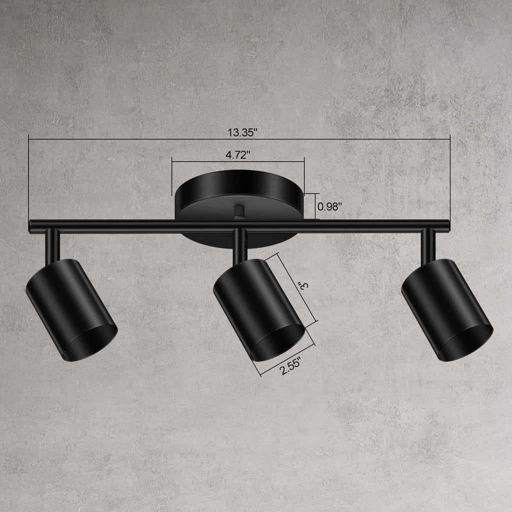 LED Track Lighting Fixtures Ceiling, Black 3-Light Track Lights, 3 Way Ceiling Spotlight, Flexibly Rotatable Wall