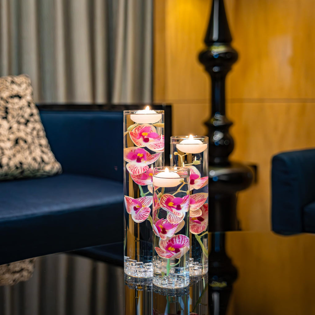 Artificial Orchid Floating Flower for Table Centerpieces Glass Cylinder Vase Fillers Floating Candles Fake Ice Cubes