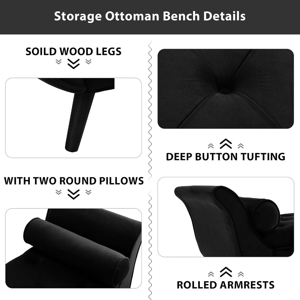 65" Velvet End of Bed Bench, Tufted Storage Ottoman with Pillows | Velvet upholstery, Button-tufted design, Hidden