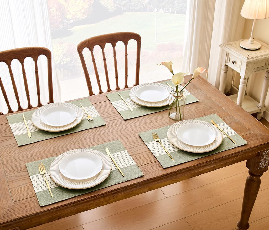 Linen Placemats, 12 x 18 Inch Placemats, Farmhouse Macrame Place Mats Table and Heat Resistant-Hemstitch - Set of 6