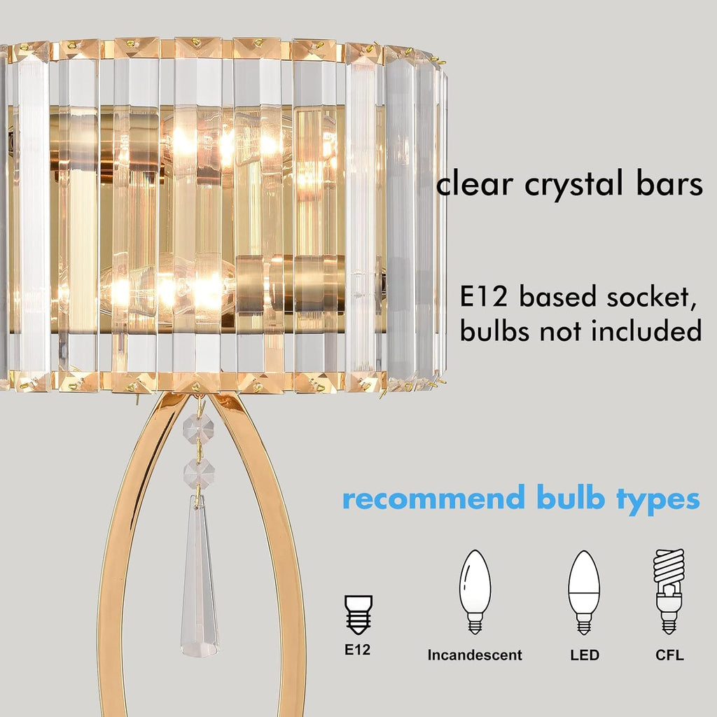 Mid Century Wall Sconces, 2-Light Elegant Crystal Gold Wall Light for Bathroom Bedroom Hallway | Elegant Crystal Gold