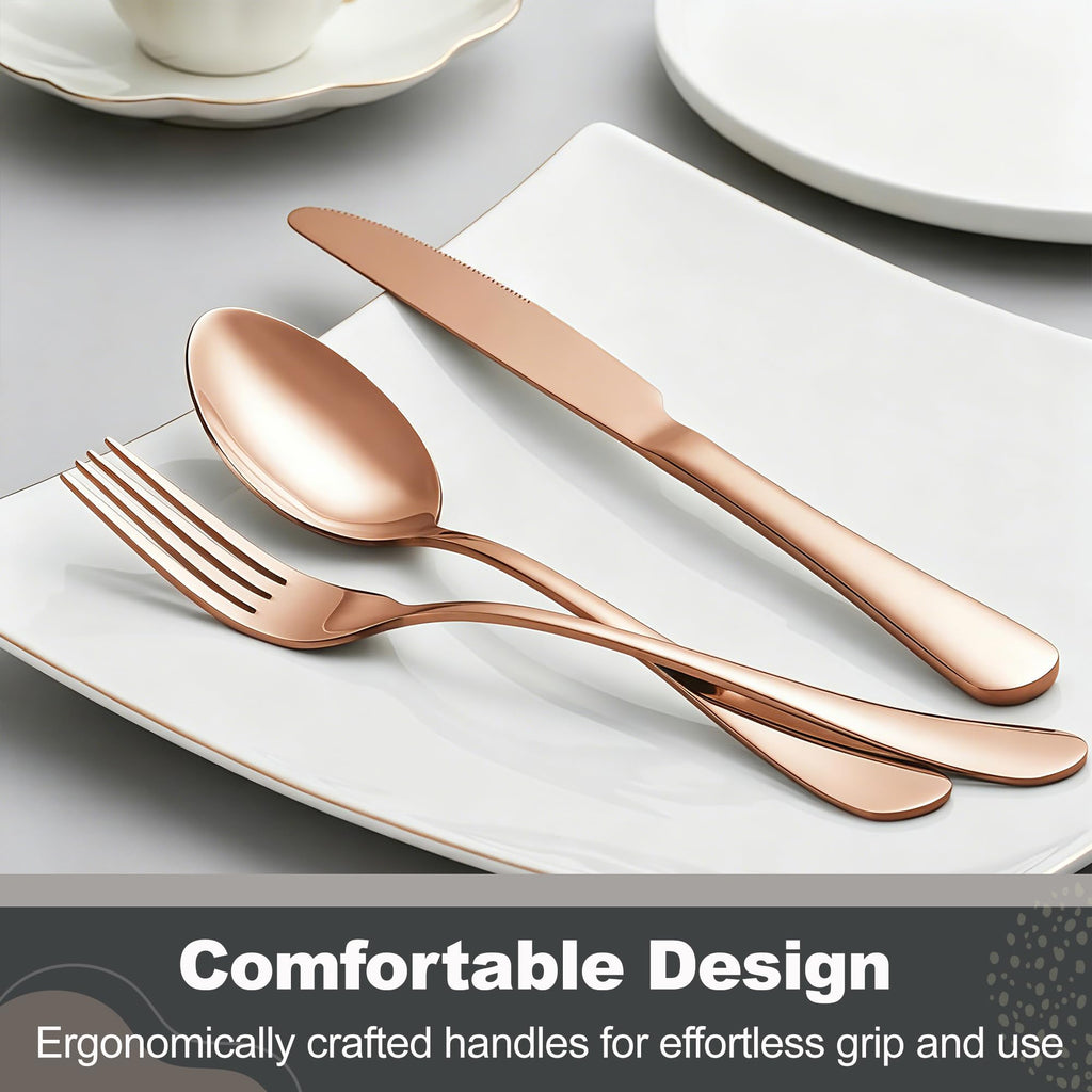 40-Piece Rose Gold Flatware Set, Stainless Steel Cutlery Set for 8