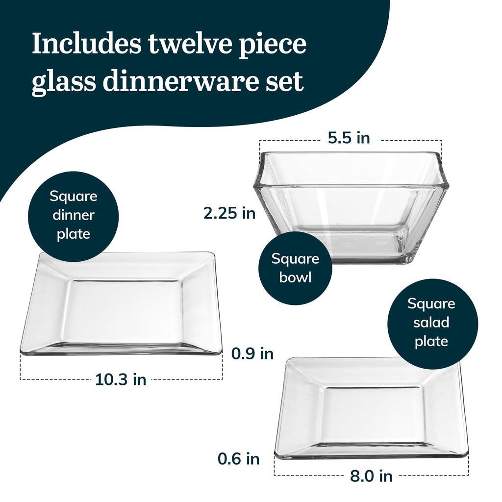 Tempo 12 Piece Glass Dinnerware Set, Service for 4