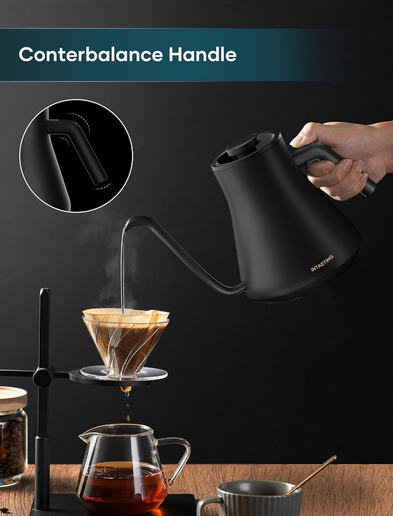 Gooseneck Electric Kettle, Temperature Control | Stainless Steel Inner, 1200W Quick Heating, for Pour Over Coffee