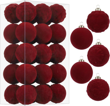 Burgundy Velvet Christmas Ornaments Decorations - Set of 30