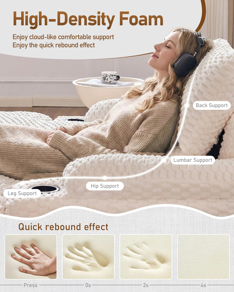 59.8" Chaise Lounge Chair Indoor, 20.1" Deep Seat, White