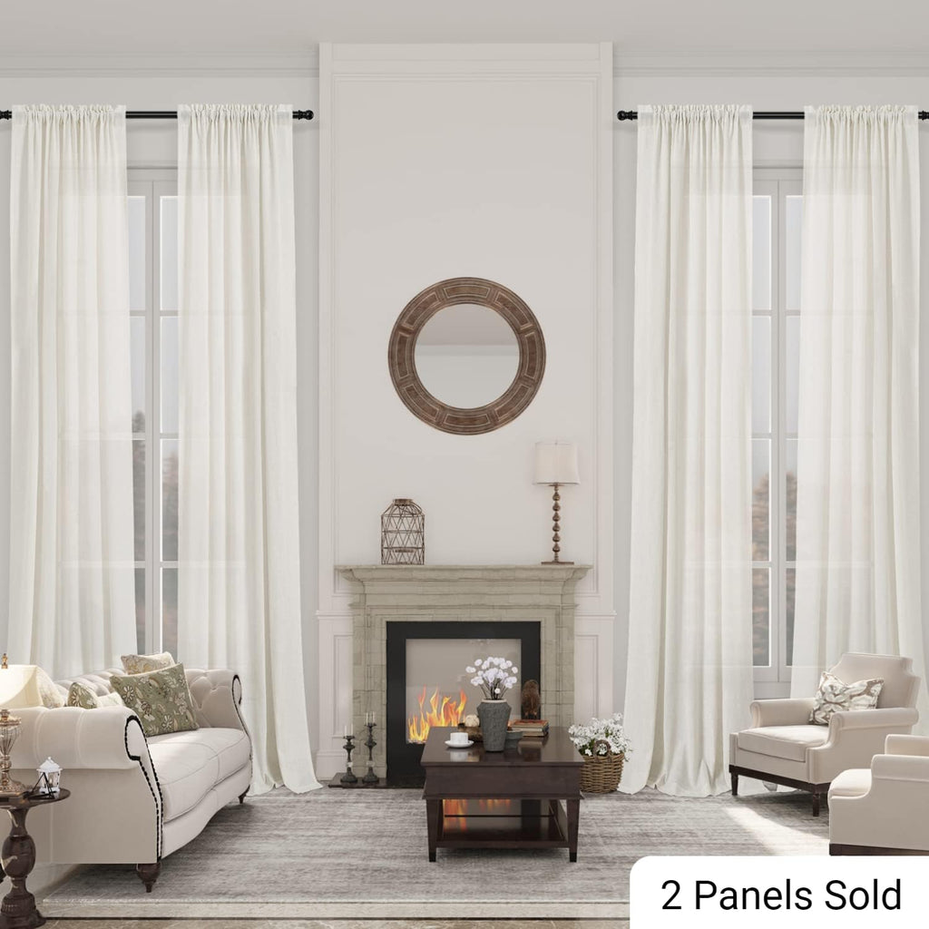 Extra Long Linen Curtains 130 Inch Rod Pocket Ivory Cream 2 Panels