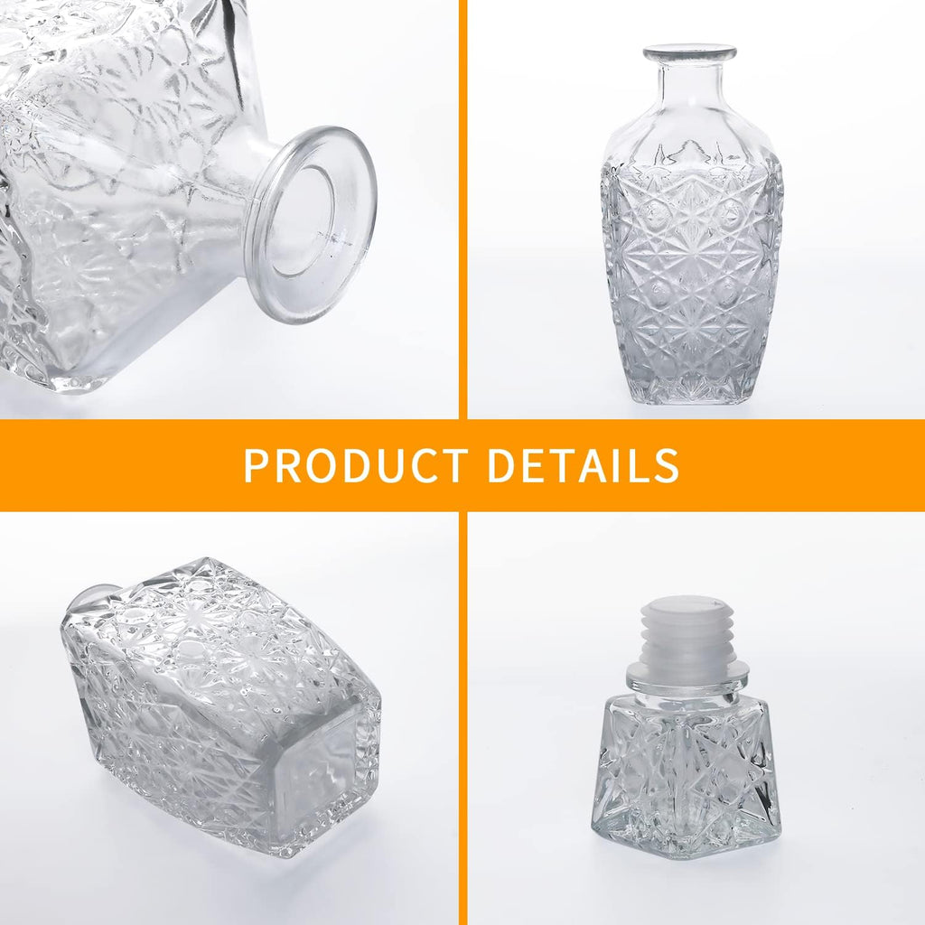 Glasses Decanter,26 oz Diamond Pattern Wine Bottle with Lid,Delicate Decanter Set-for Tequila, Brandy, Scotch - Set of 3