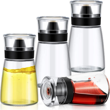 5.4 oz Oil and Vinegar Dispenser Set with No Drip Tops, Glass Cruet Bottles Clear Olive Oil Bottles Soy - Set of 4