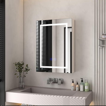 Lighted Medicine Cabinet with Mirror, 20" x 28" LED Medicine Cabinet with Lights, Wall Mounted with Storage Shelves