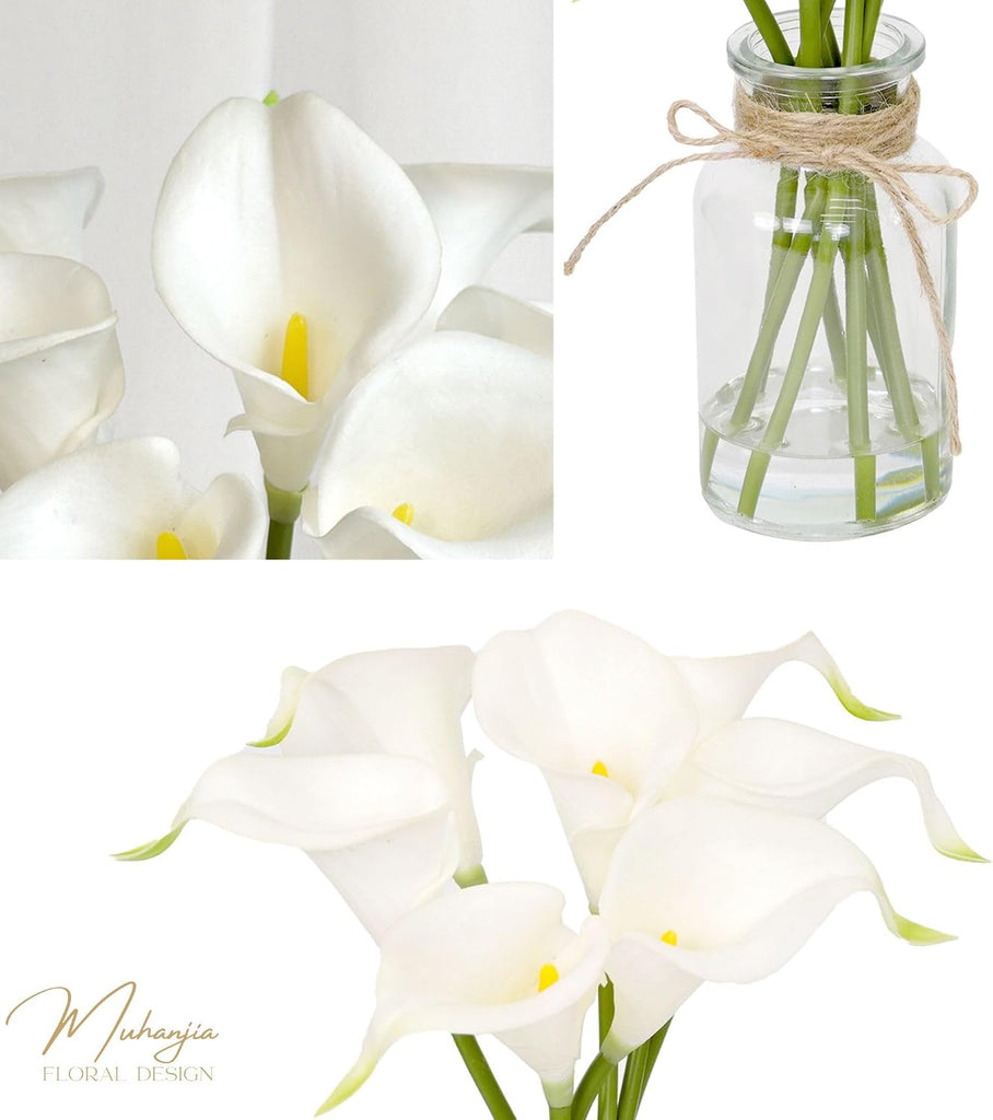 Artificial Flowers Calla Lily in Glass Vase with Faux Water, Artificial Flower Real Touch Latex Flowers - Set of 7