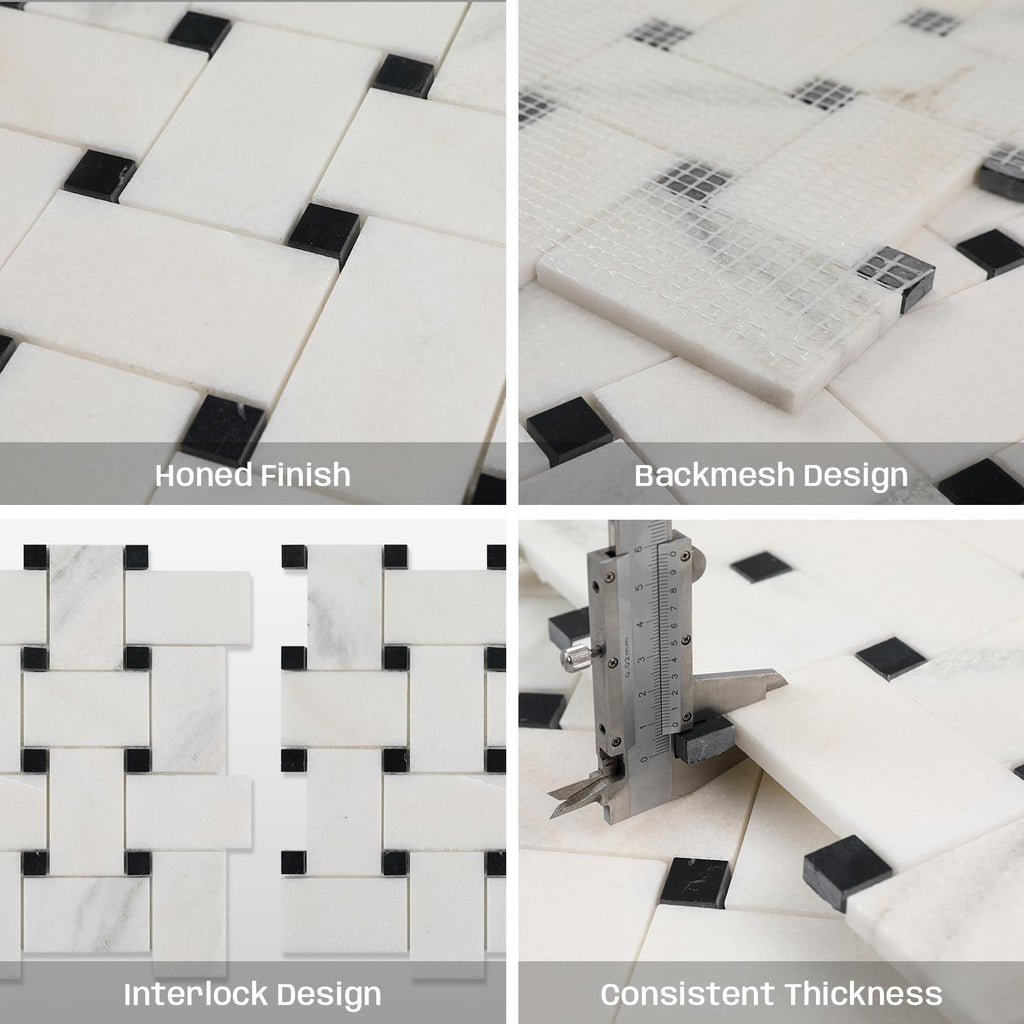 2×3 Inch Basketweaven White Marble Mosaic Tile for Wall Floor, 5 Sheets