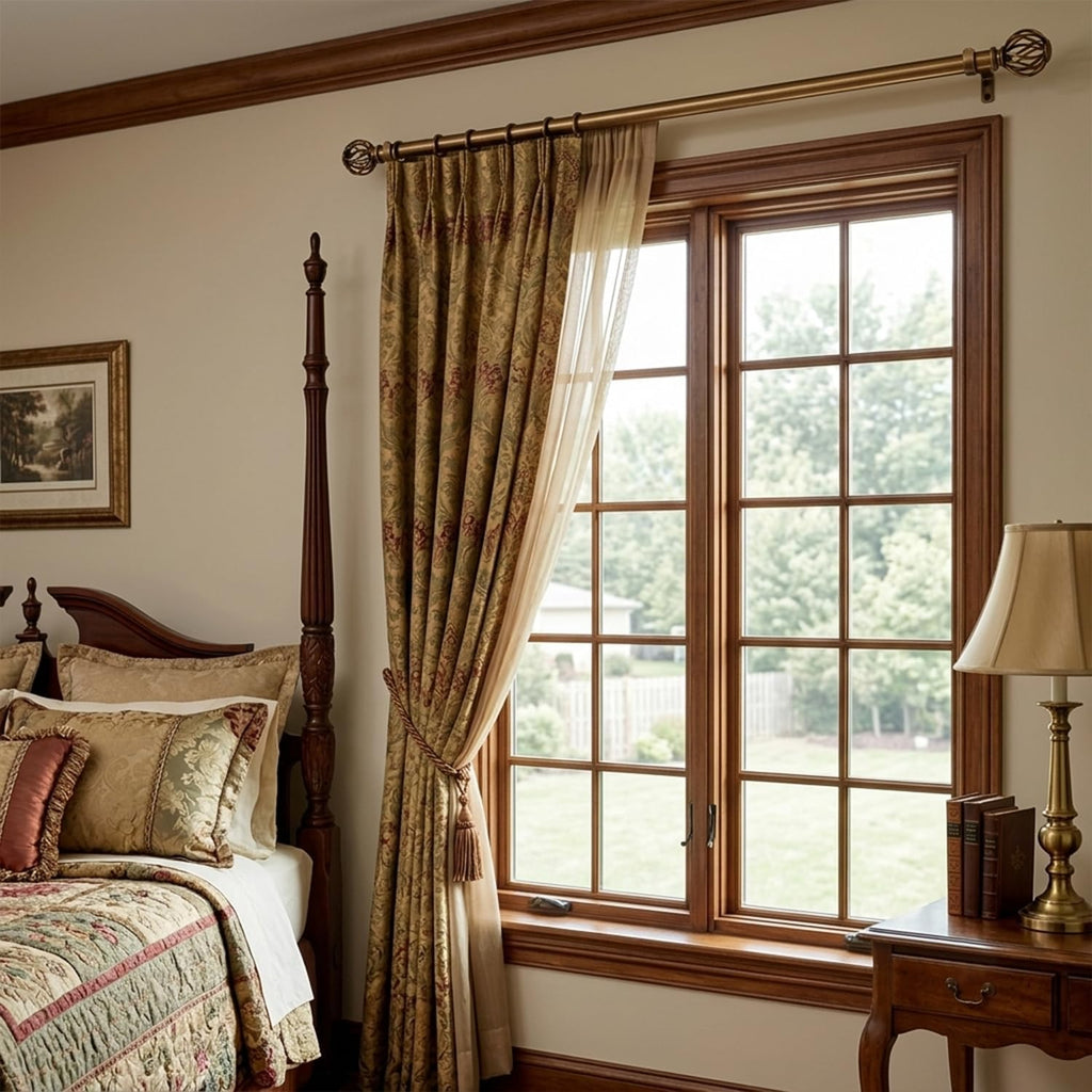 Brass Curtain Rods for Windows 18 to 86 inch, 1 Inch Adjustable Curtain Rod, Heavy Duty Window Curtains Rod for