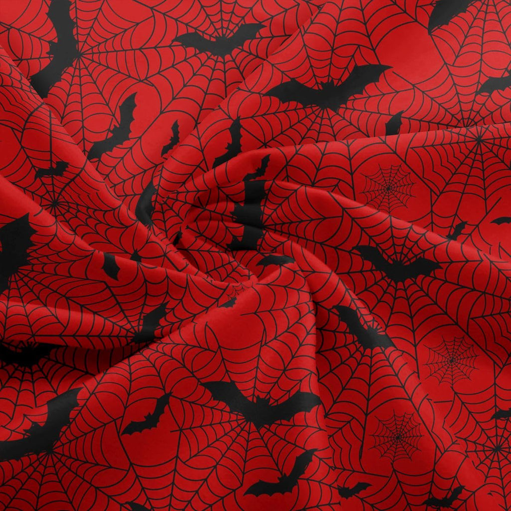 Black Bat Fabric by The Yard Black Red Spider Web No Stretch Fabric for Sewing Supplies Halloween Theme Decor Soft