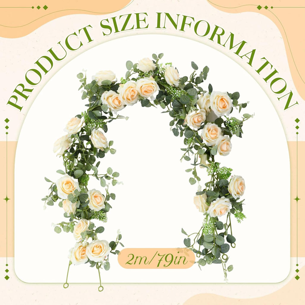 26 ft Artificial Eucalyptus Vines Garland with Flowers Faux Floral Greenery Garlands Rose Wreath for Wedding - Set of 6