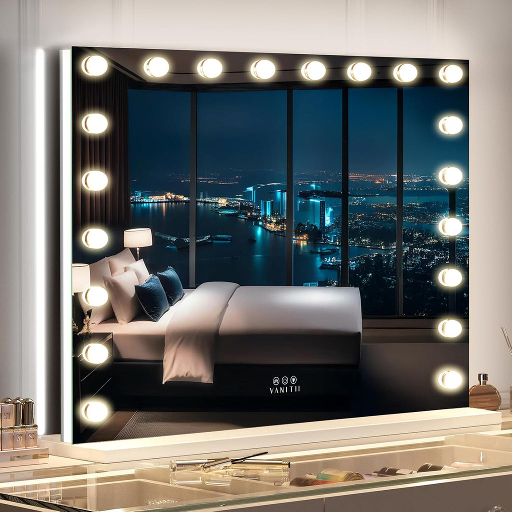 32" x 23" Hollywood Vanity Mirror with RGB Backlight and 18 Dimmable LED Bulbs, Color-Changing Lighted Makeup Mirror