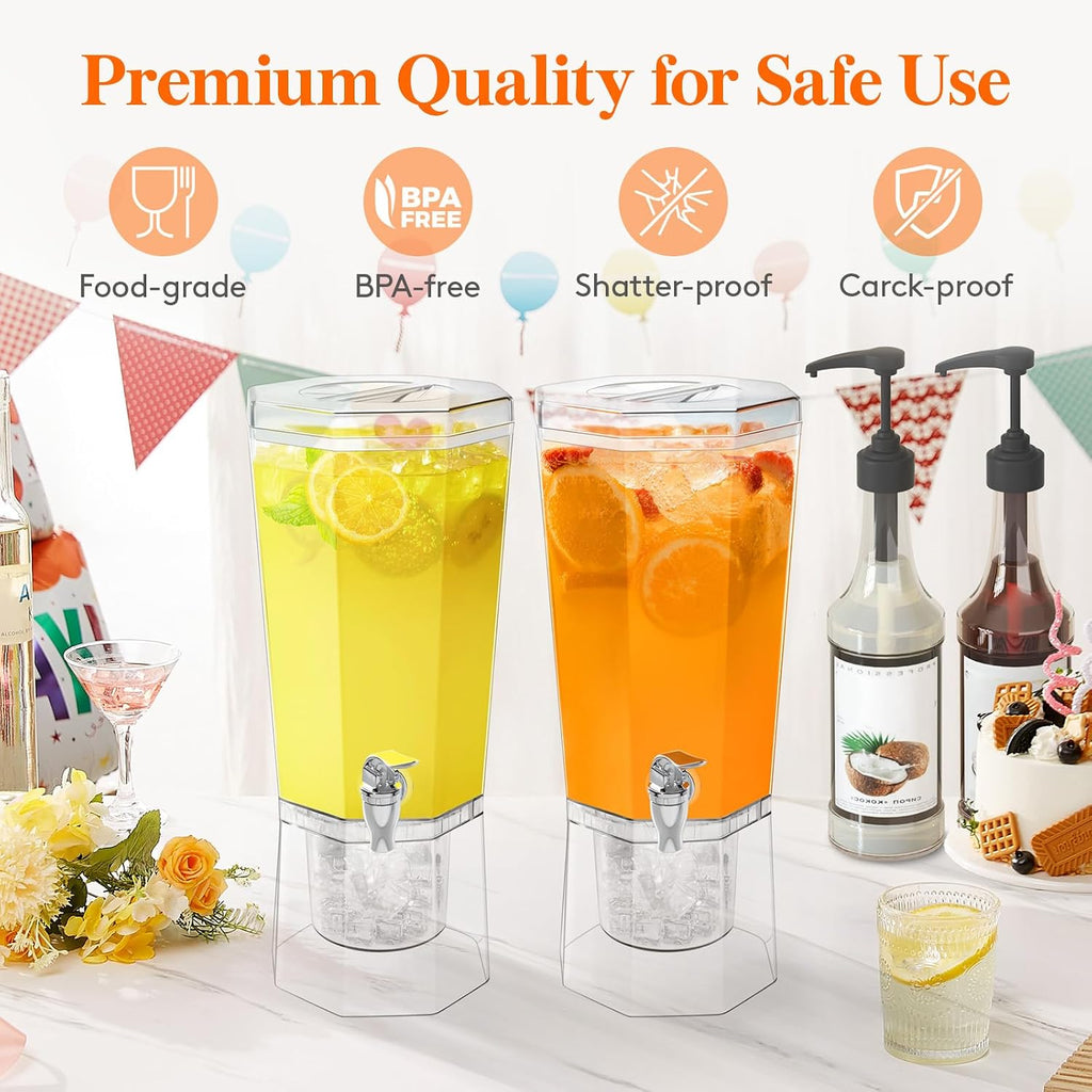 Gallon (128 OZ) Drink Dispensers for Parties , 4L Plastic Beverage Containers with Stand - Set of 2