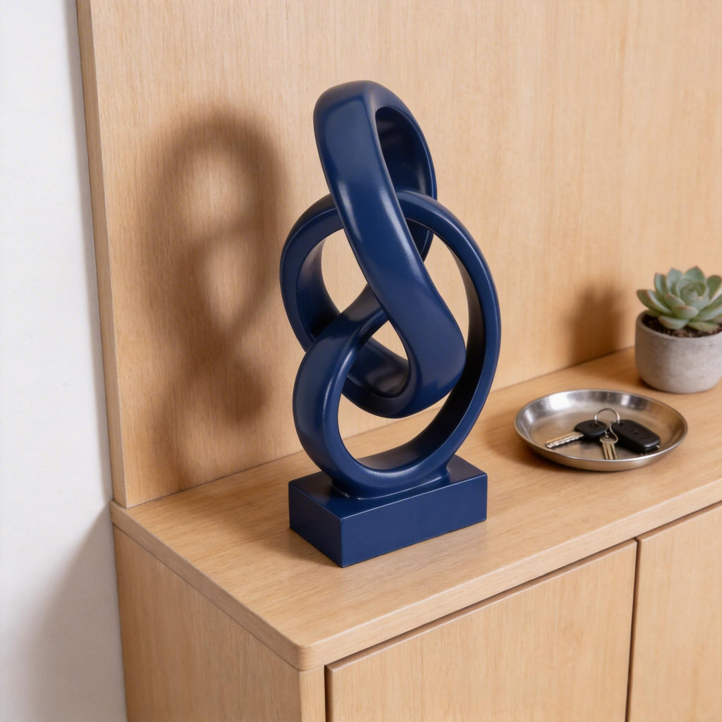 Modern Abstract Knot Sculpture, Artistic Mobius Inspired Resin Decor, Elegant Home and Office Decor, (Blue)