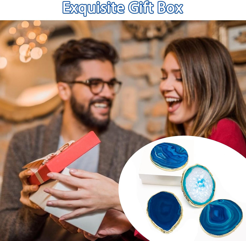 Agate Coasters Crystal Drink Coasters with Gift Box (Blue) - Set of 4