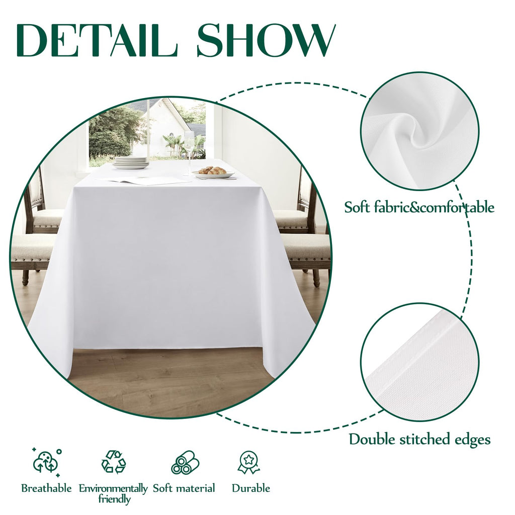 2 Pack White Rectangle Tablecloths 90x132 Inch for 6ft Tables