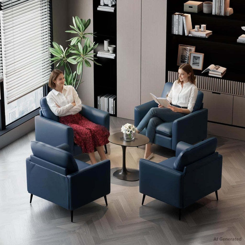 Accent Chairs, Faux Leather Arm Chairs (Blue, 2) - Set of 2