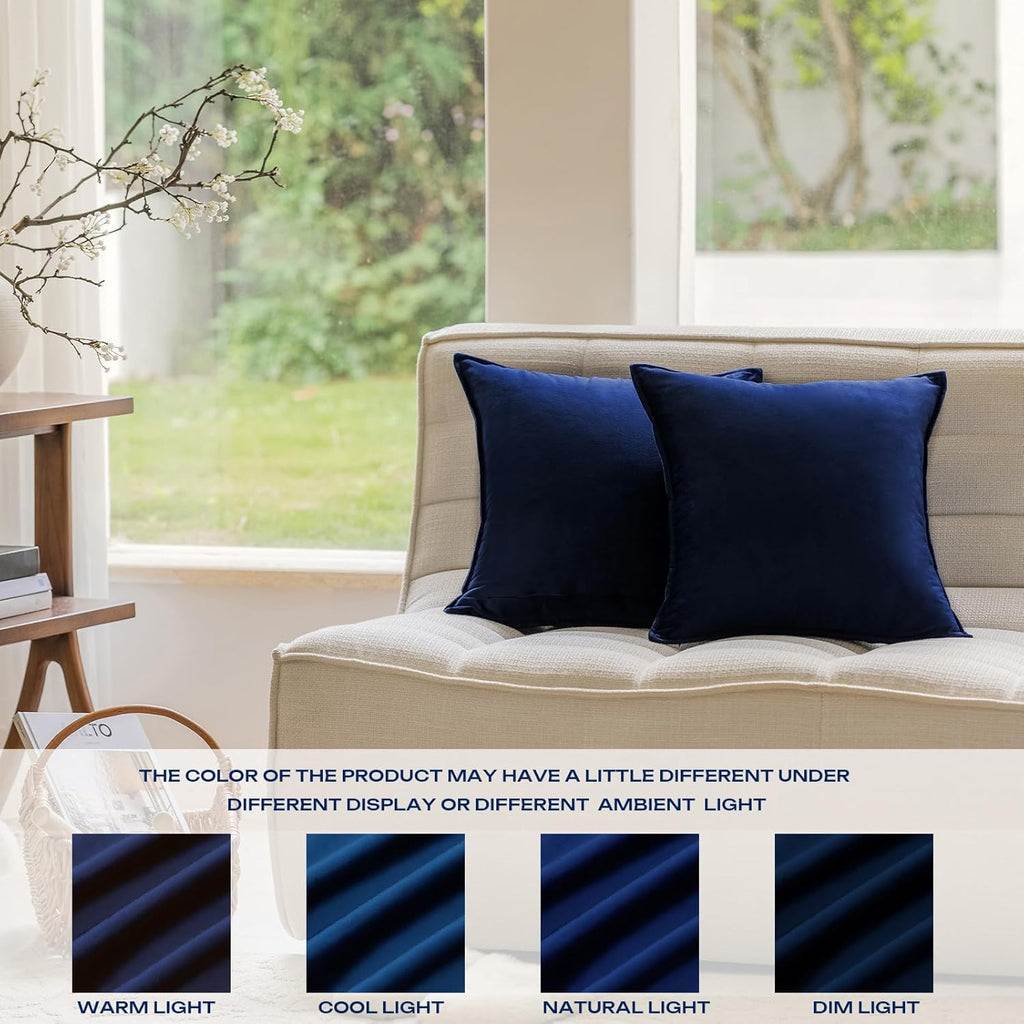 Velvet Navy Blue Throw Pillow Covers 18x18 Inches Pack of 2 Soft Decorative Square Cushion Covers,45x45Cm
